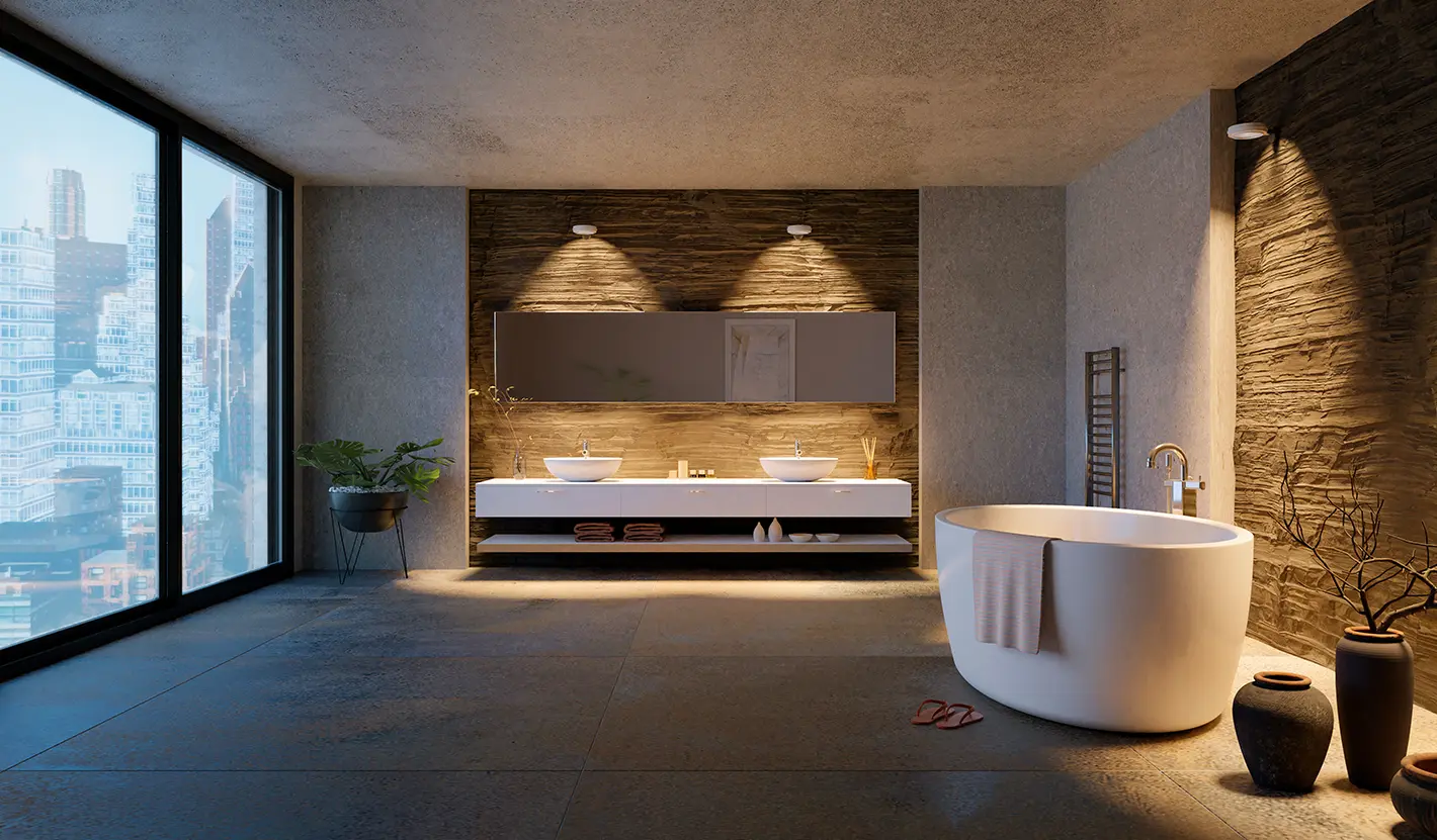 Ein modernes Badezimmer in einem Penthouse
